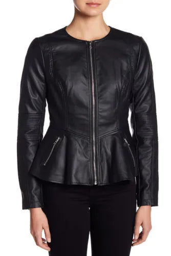 Urban Contour – Women’s Lambskin Peplum Motorcycle Leather Jacket Luxequir Vogue