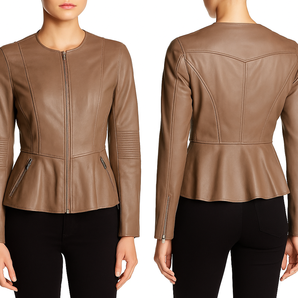 Urban Contour – Women’s Lambskin Peplum Motorcycle Leather Jacket Luxequir Vogue
