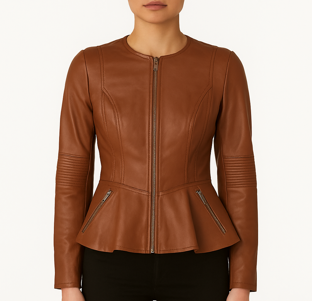 Urban Contour – Women’s Lambskin Peplum Motorcycle Leather Jacket Luxequir Vogue