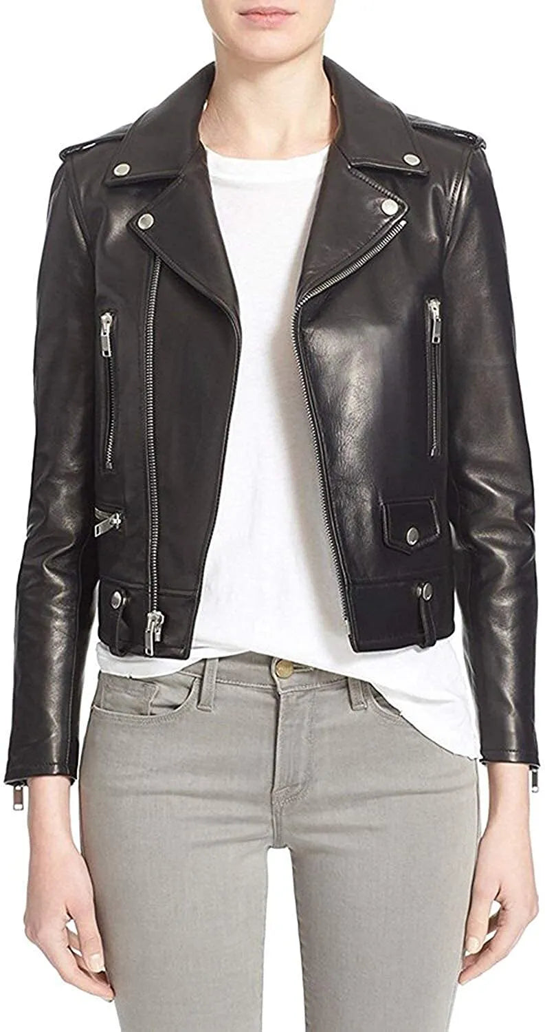 Urban Rider – Women’s Lambskin Leather Belted Biker Jacket Luxequir Vogue
