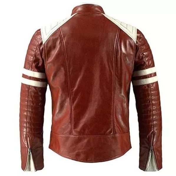 Velocity Crest – Men’s Red & White Retro Moto Leather Jacket Luxequir Vogue
