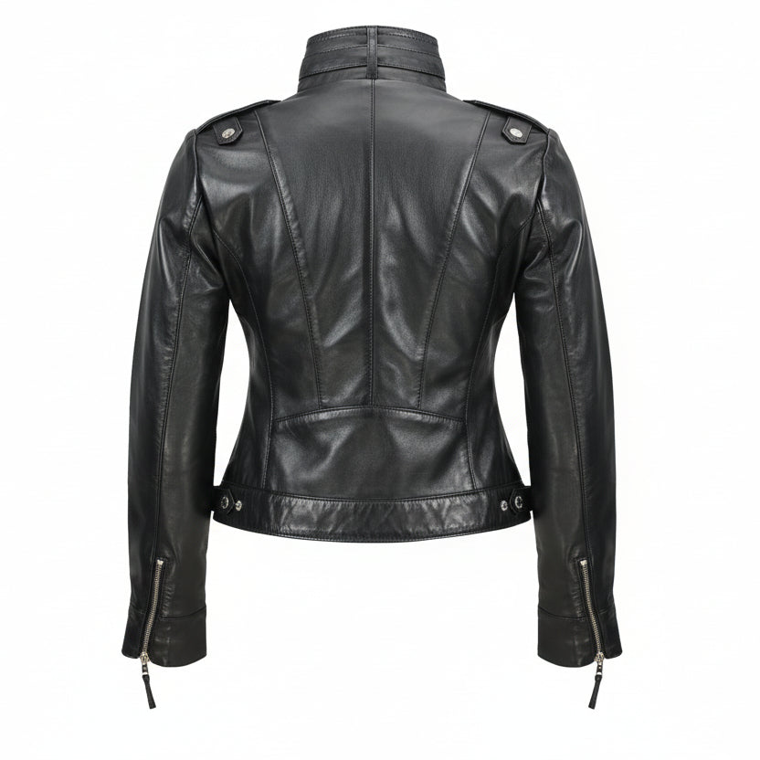 Ladies Real Leather Biker Jacket - Slim Fit Soft Zip Style for Women Luxequir Vogue