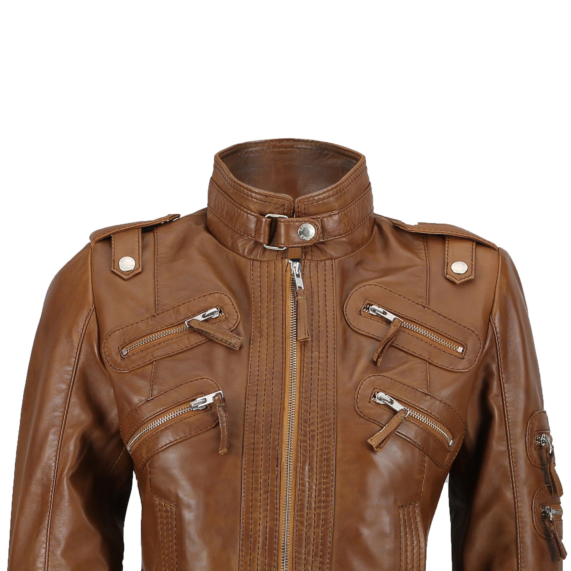 Ladies Real Leather Biker Jacket - Slim Fit Soft Zip Style for Women Luxequir Vogue