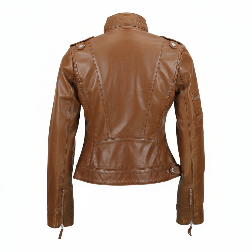Ladies Real Leather Biker Jacket - Slim Fit Soft Zip Style for Women Luxequir Vogue