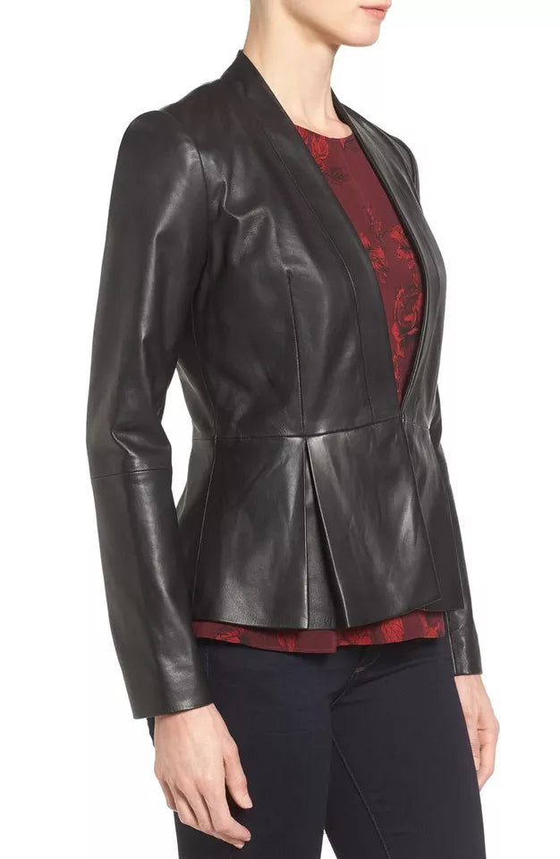 Verona Edge – Women’s Tailored Black Leather Blazer Luxequir Vogue