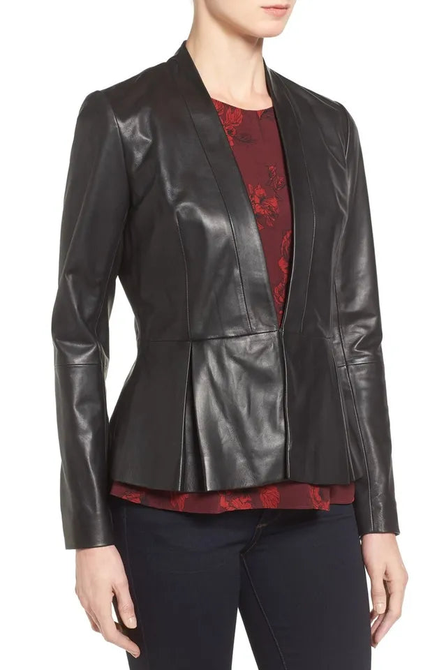 Verona Edge – Women’s Tailored Black Leather Blazer Luxequir Vogue