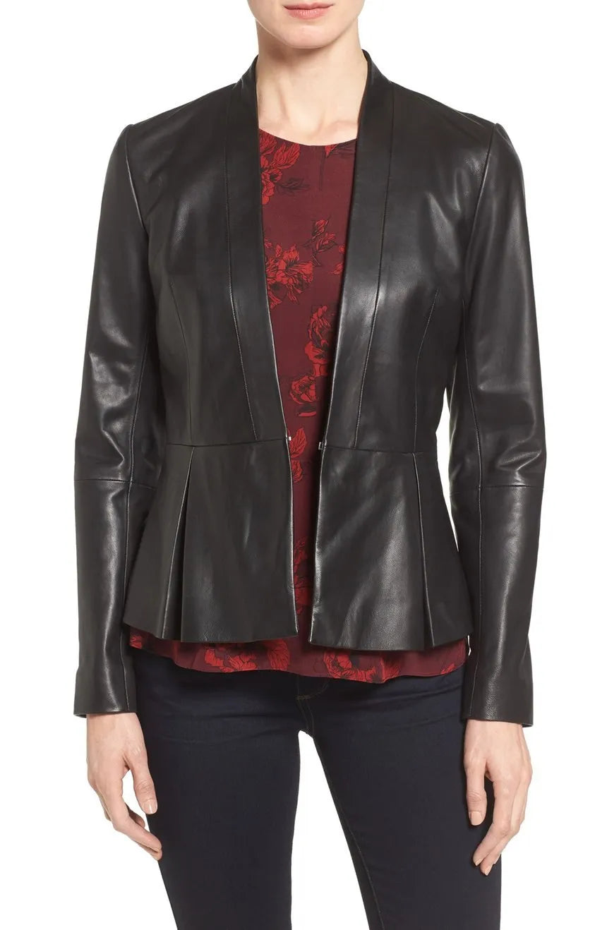 Verona Edge – Women’s Tailored Black Leather Blazer Luxequir Vogue