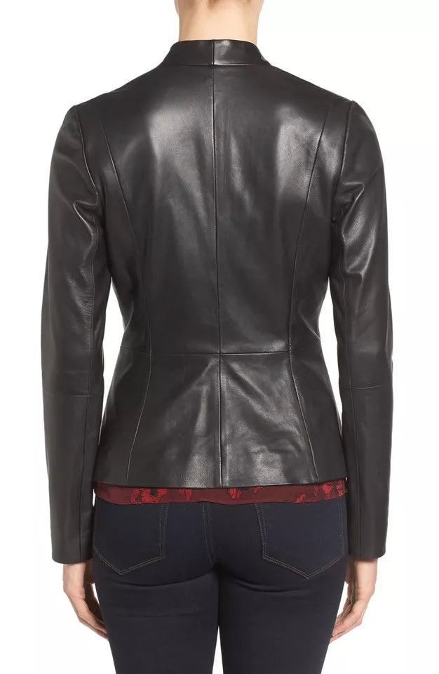 Verona Edge – Women’s Tailored Black Leather Blazer Luxequir Vogue