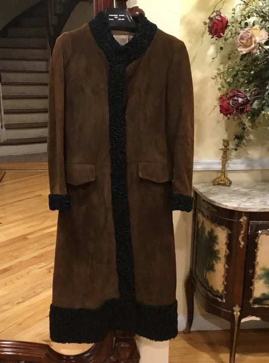 Luxequir-Collection Vintage Women's Brown Genuine Shear ling Suede Jacket Coat Luxequir Vogue