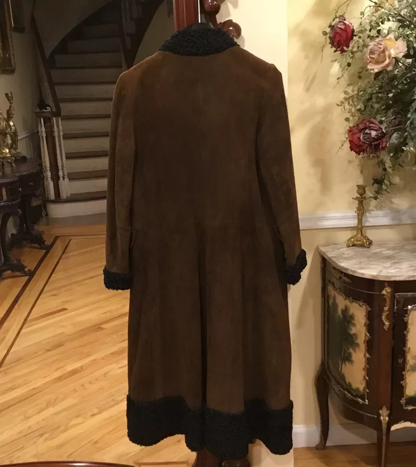 Luxequir-Collection Vintage Women's Brown Genuine Shear ling Suede Jacket Coat Luxequir Vogue