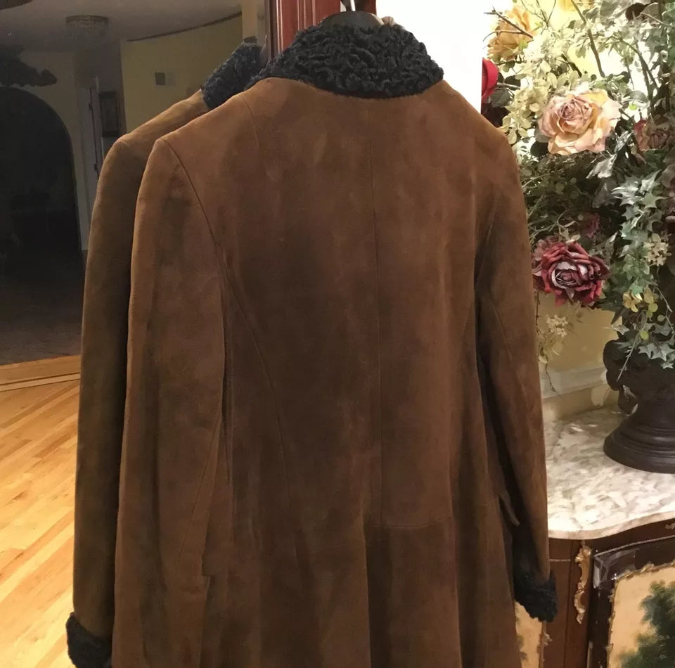 Luxequir-Collection Vintage Women's Brown Genuine Shear ling Suede Jacket Coat Luxequir Vogue