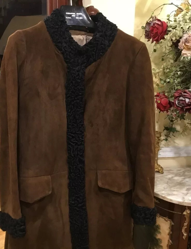 Luxequir-Collection Vintage Women's Brown Genuine Shear ling Suede Jacket Coat Luxequir Vogue