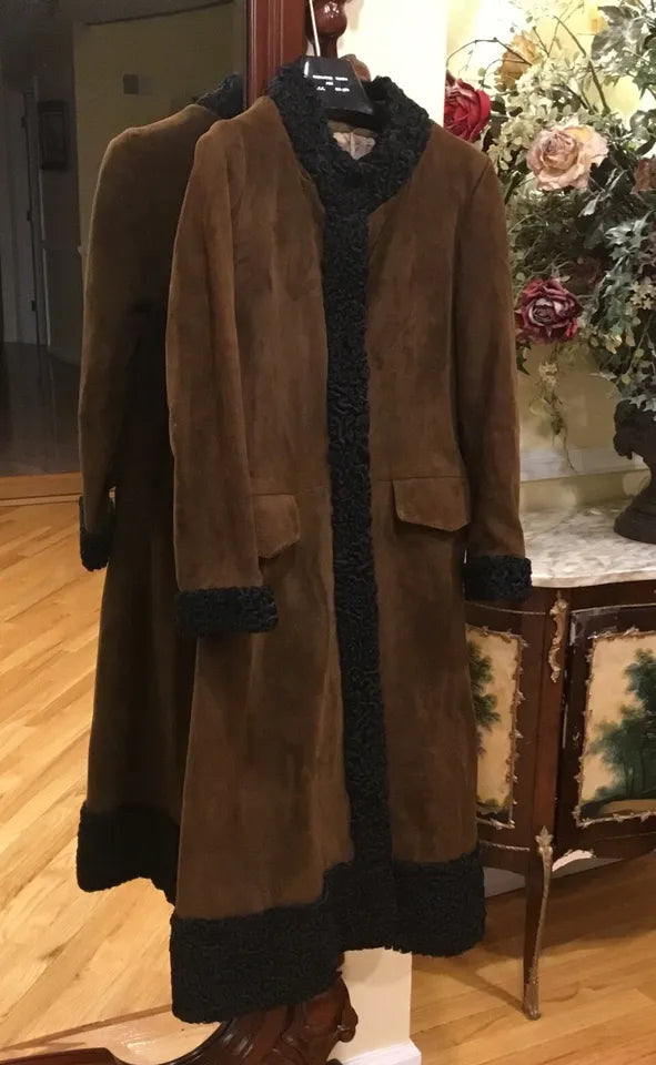 Luxequir-Collection Vintage Women's Brown Genuine Shear ling Suede Jacket Coat Luxequir Vogue