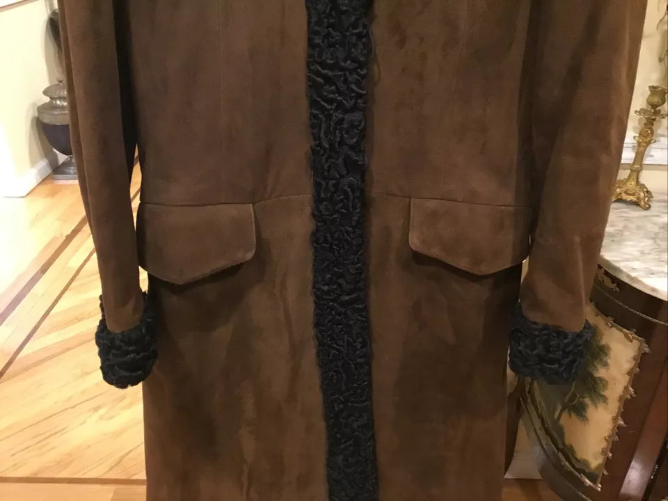 Luxequir-Collection Vintage Women's Brown Genuine Shear ling Suede Jacket Coat Luxequir Vogue