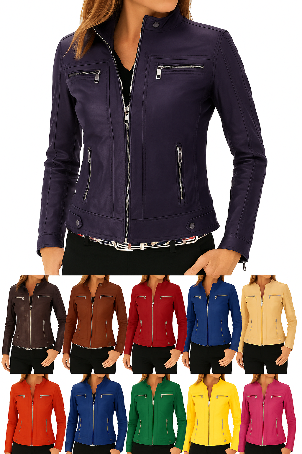Violet Raze – Women’s Sustainable Deep Purple Leather Biker Jacket Luxequir Vogue