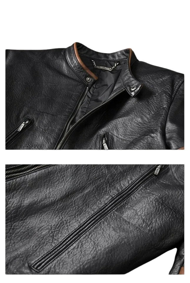 Wolverik – Men’s Two-Tone Striped Lambskin Biker Jacket Luxequir Vogue