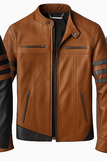 Wolverik – Men’s Two-Tone Striped Lambskin Biker Jacket Luxequir Vogue