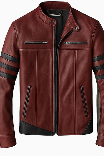 Wolverik – Men’s Two-Tone Striped Lambskin Biker Jacket Luxequir Vogue