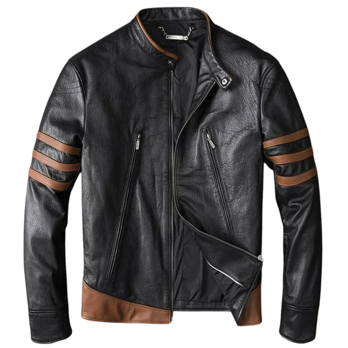 Wolverik – Men’s Two-Tone Striped Lambskin Biker Jacket Luxequir Vogue
