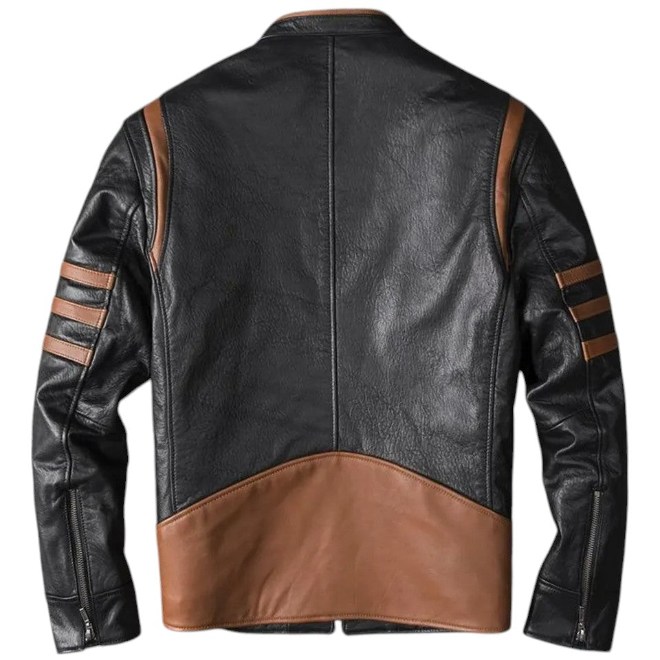Wolverik – Men’s Two-Tone Striped Lambskin Biker Jacket Luxequir Vogue