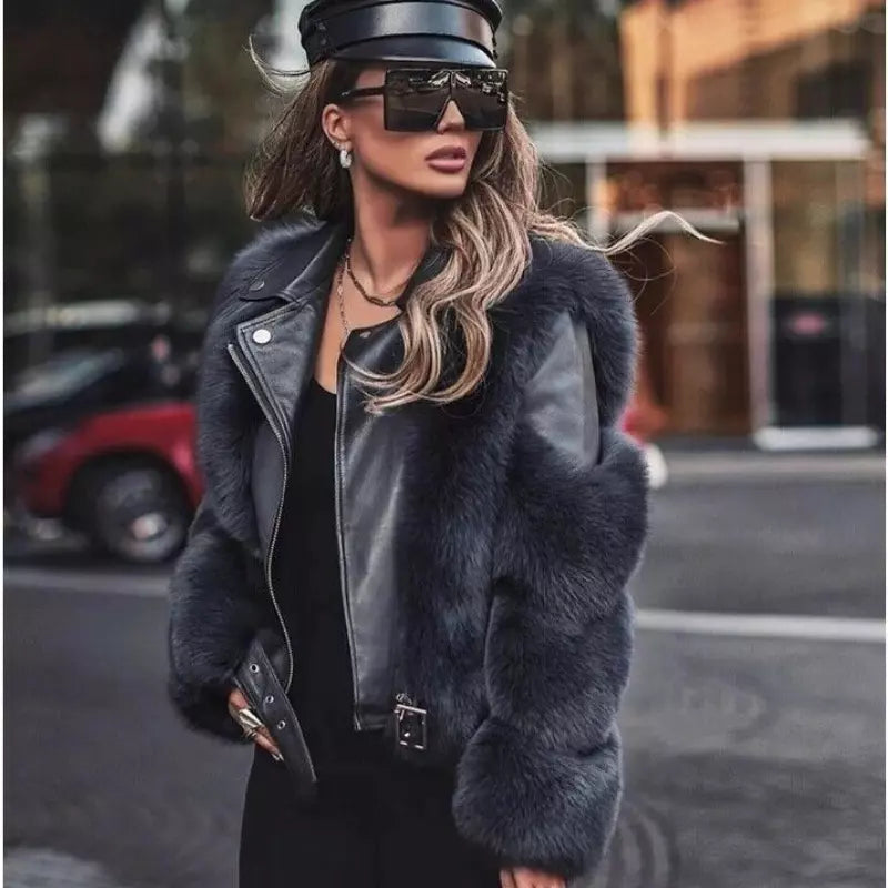 Fiera Shear – Genuine Fox Fur Leather Biker Luxequir Vogue