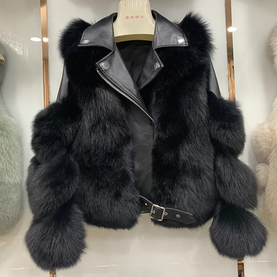 Fiera Shear – Genuine Fox Fur Leather Biker Luxequir Vogue