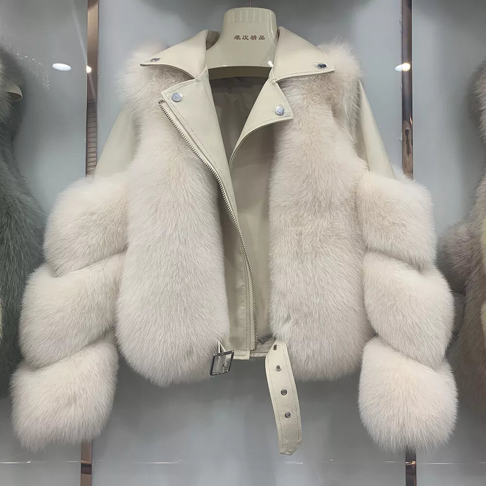 Fiera Shear – Genuine Fox Fur Leather Biker Luxequir Vogue