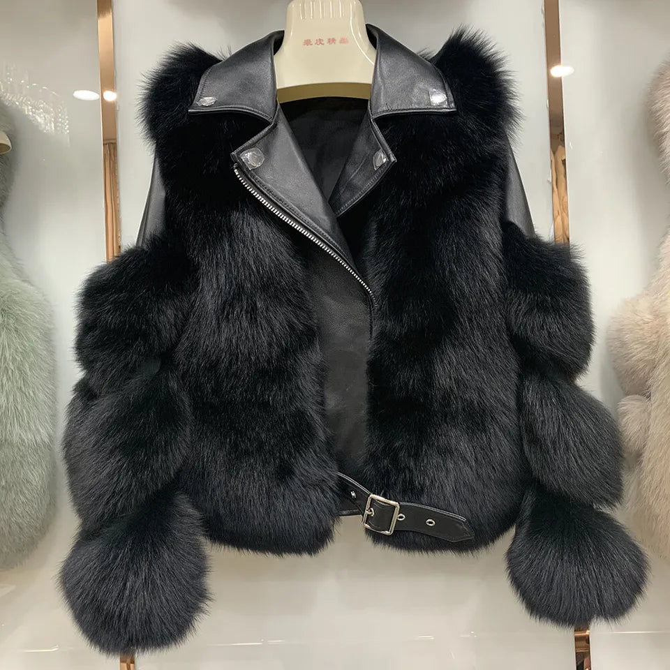 Fiera Shear – Genuine Fox Fur Leather Biker Luxequir Vogue