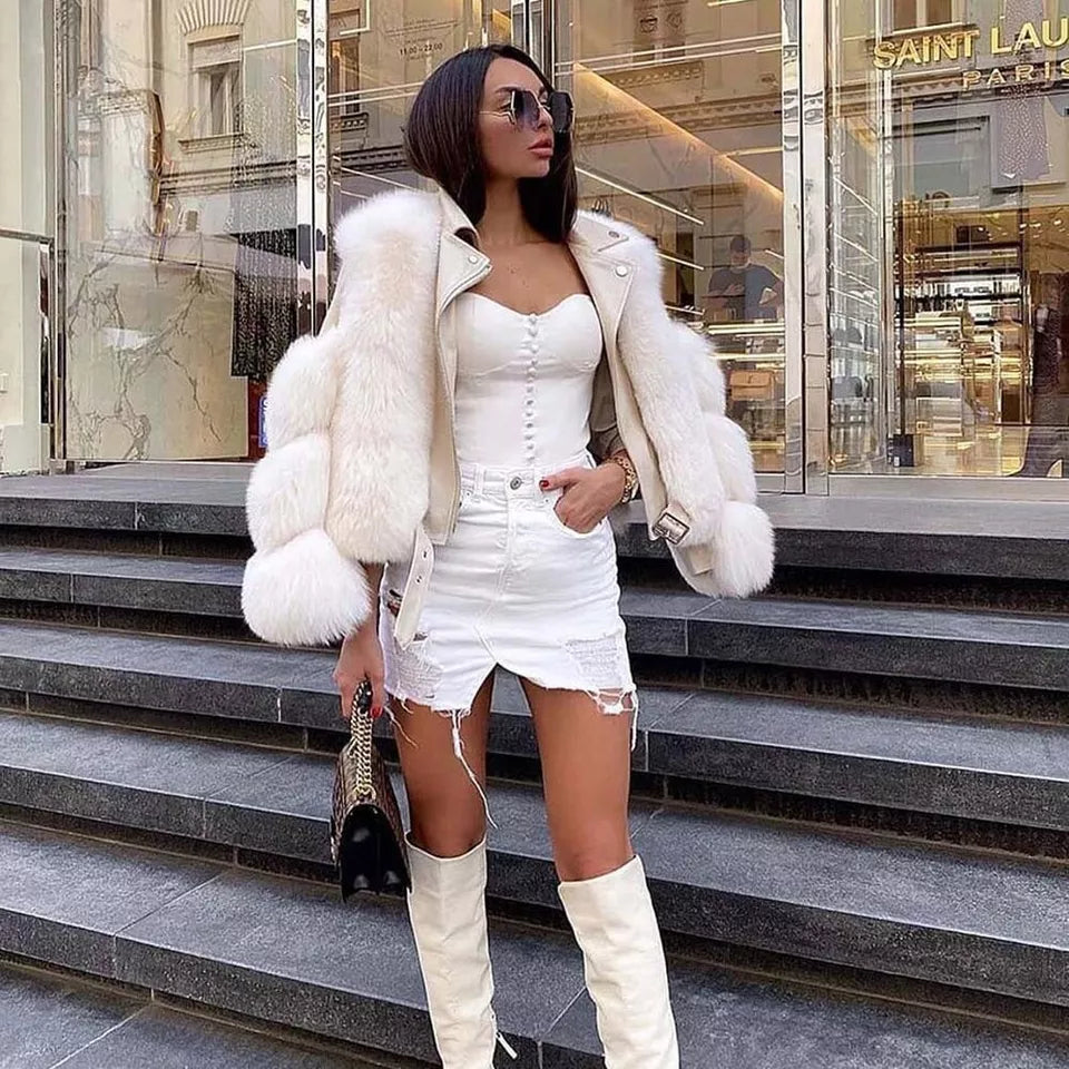Fiera Shear – Genuine Fox Fur Leather Biker Luxequir Vogue