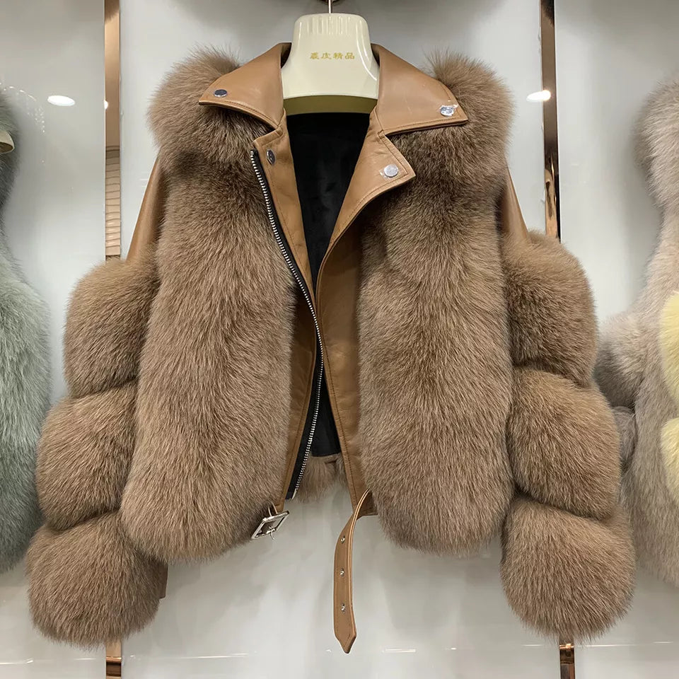 Fiera Shear – Genuine Fox Fur Leather Biker Luxequir Vogue