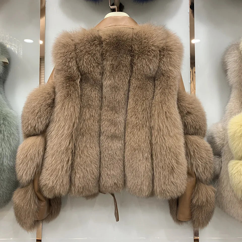 Fiera Shear – Genuine Fox Fur Leather Biker Luxequir Vogue