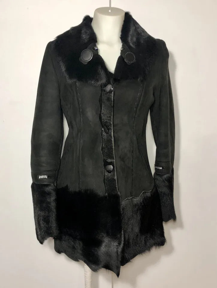 Luxequir-Collection Women Black Fur Sheepskin Coat Luxequir Vogue