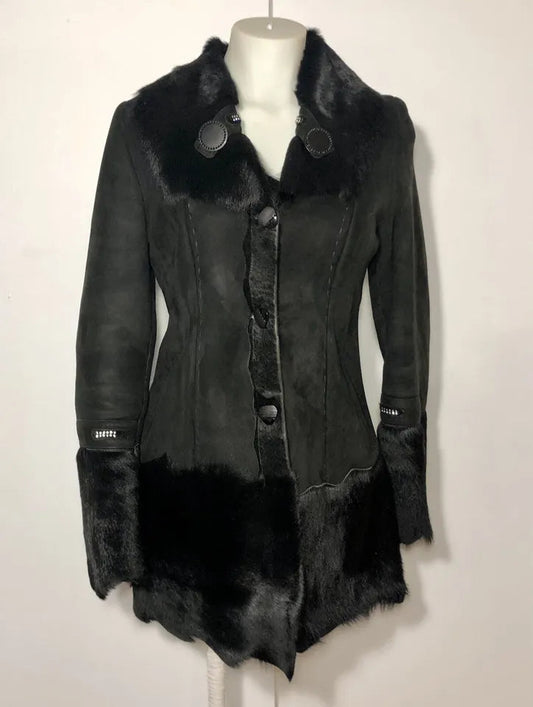 Luxequir-Collection Women Black Fur Sheepskin Coat Luxequir Vogue