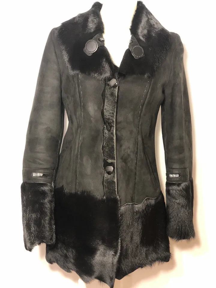 Luxequir-Collection Women Black Fur Sheepskin Coat Luxequir Vogue