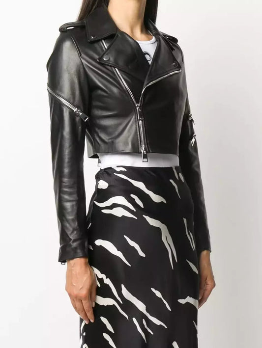 Luxequir-Collection Women Cropped Leather Jacket Women Casual Wear Genuine Black Leather Jacket Luxequir Vogue