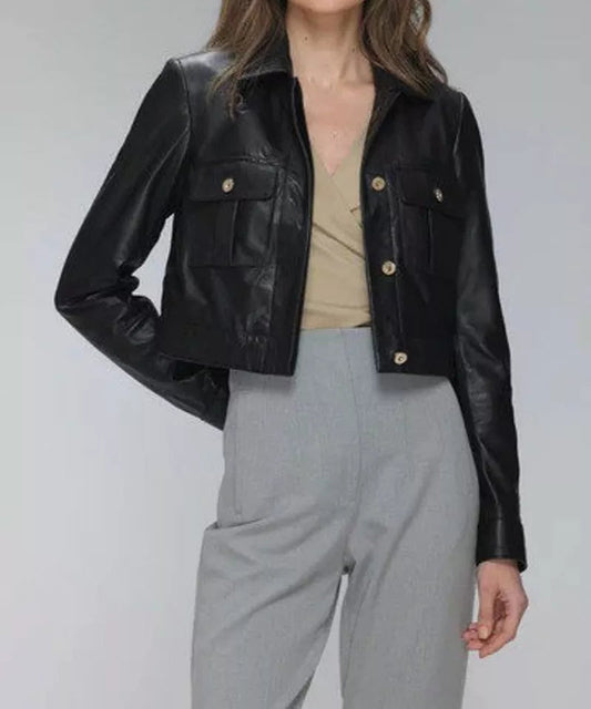 Luxequir-Collection Women Cropped Leather Jacket Women Casual Wear Genuine Black Leather Jacket Luxequir Vogue