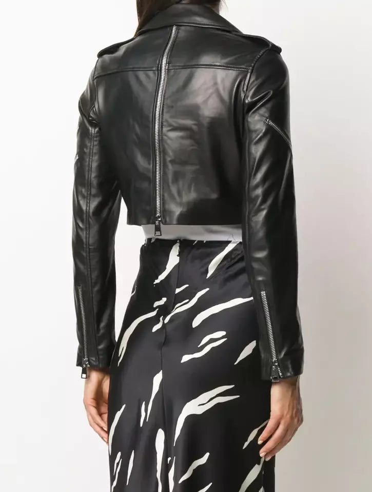 Luxequir-Collection Women Cropped Leather Jacket Women Casual Wear Genuine Black Leather Jacket Luxequir Vogue