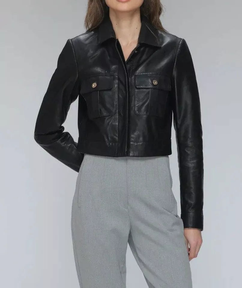 Luxequir-Collection Women Cropped Leather Jacket Women Casual Wear Genuine Black Leather Jacket Luxequir Vogue