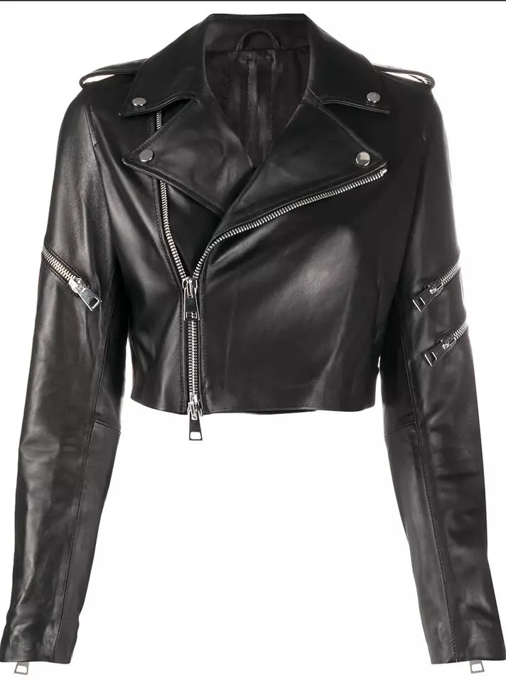 Luxequir-Collection Women Cropped Leather Jacket Women Casual Wear Genuine Black Leather Jacket Luxequir Vogue