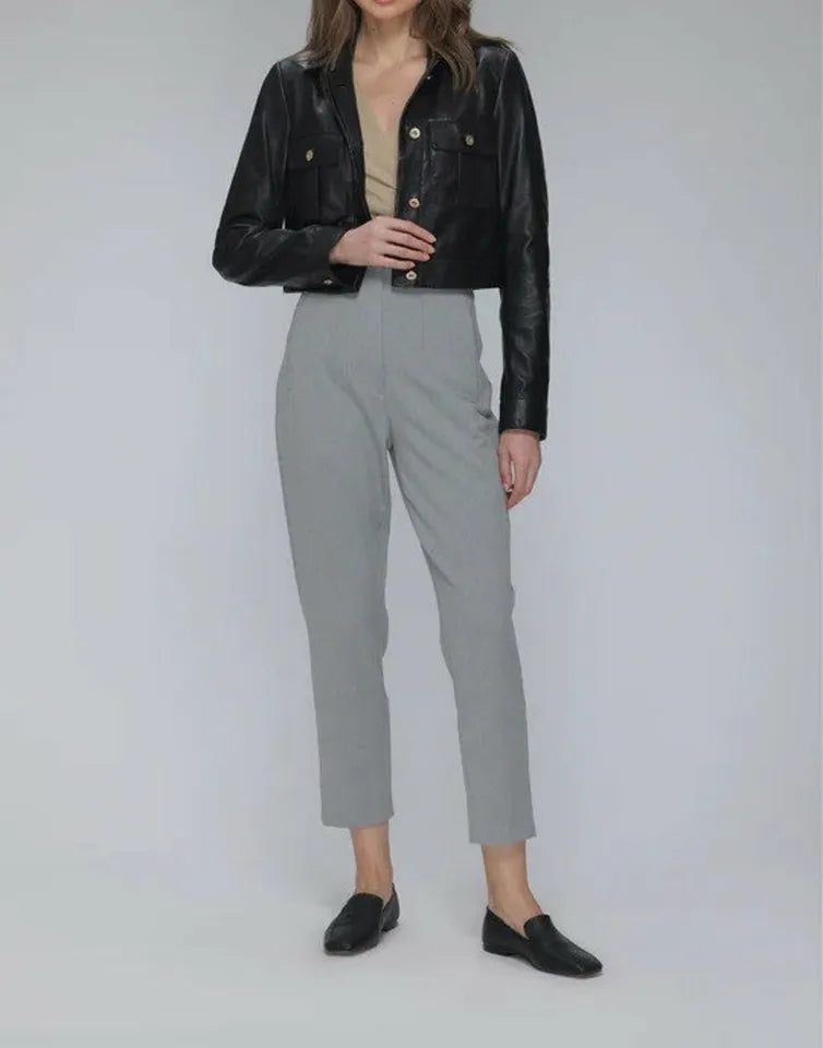 Luxequir-Collection Women Cropped Leather Jacket Women Casual Wear Genuine Black Leather Jacket Luxequir Vogue