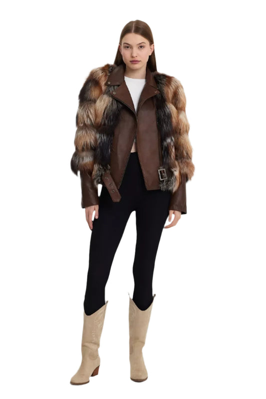 Nordic Luxe – Women's Genuine Lambskin Leather Jacket with Finland Fox Fur Trim Luxequir Vogue