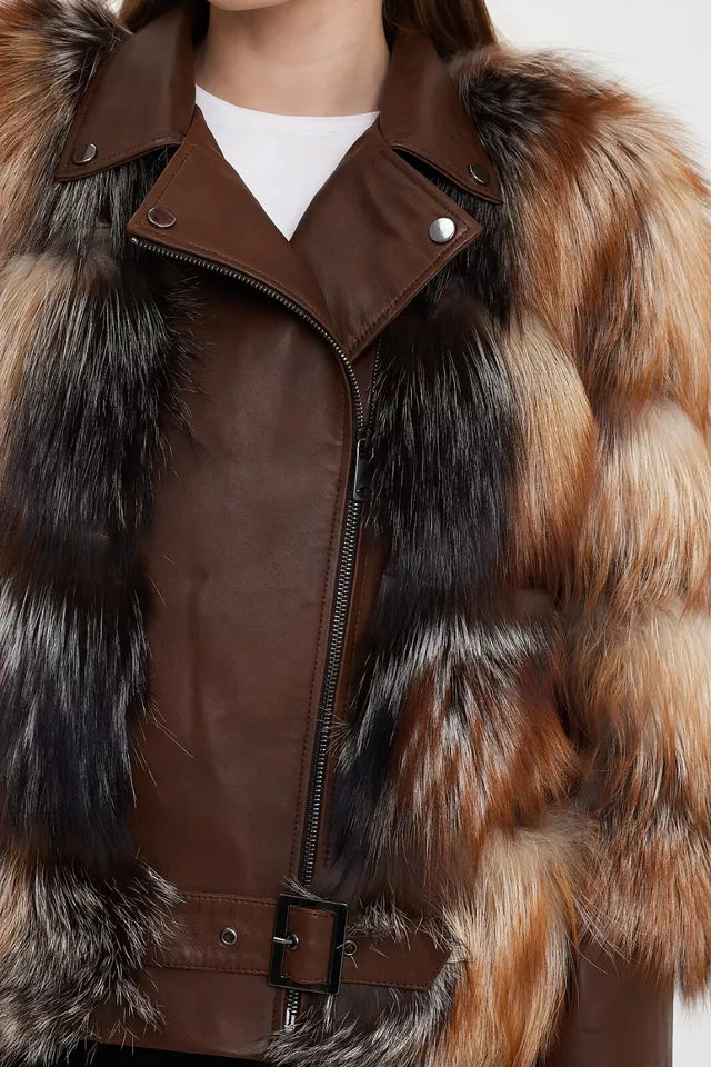 Nordic Luxe – Women's Genuine Lambskin Leather Jacket with Finland Fox Fur Trim Luxequir Vogue