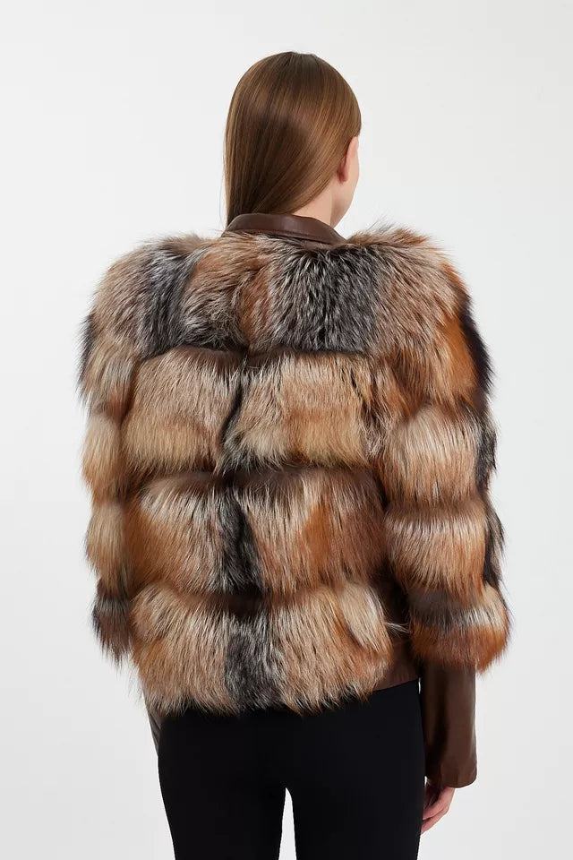Nordic Luxe – Women's Genuine Lambskin Leather Jacket with Finland Fox Fur Trim Luxequir Vogue