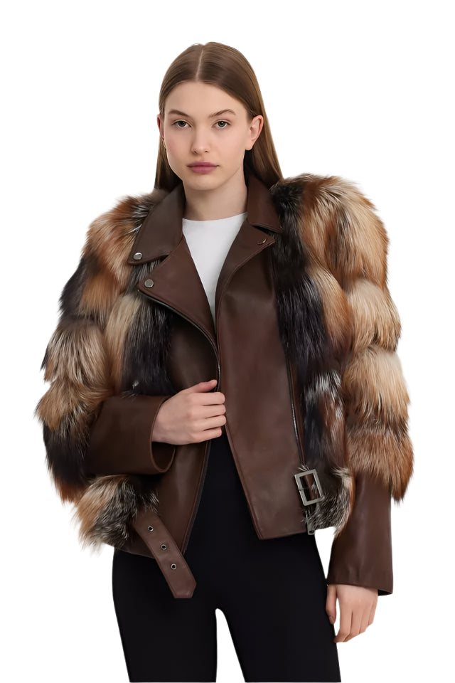 Nordic Luxe – Women's Genuine Lambskin Leather Jacket with Finland Fox Fur Trim Luxequir Vogue