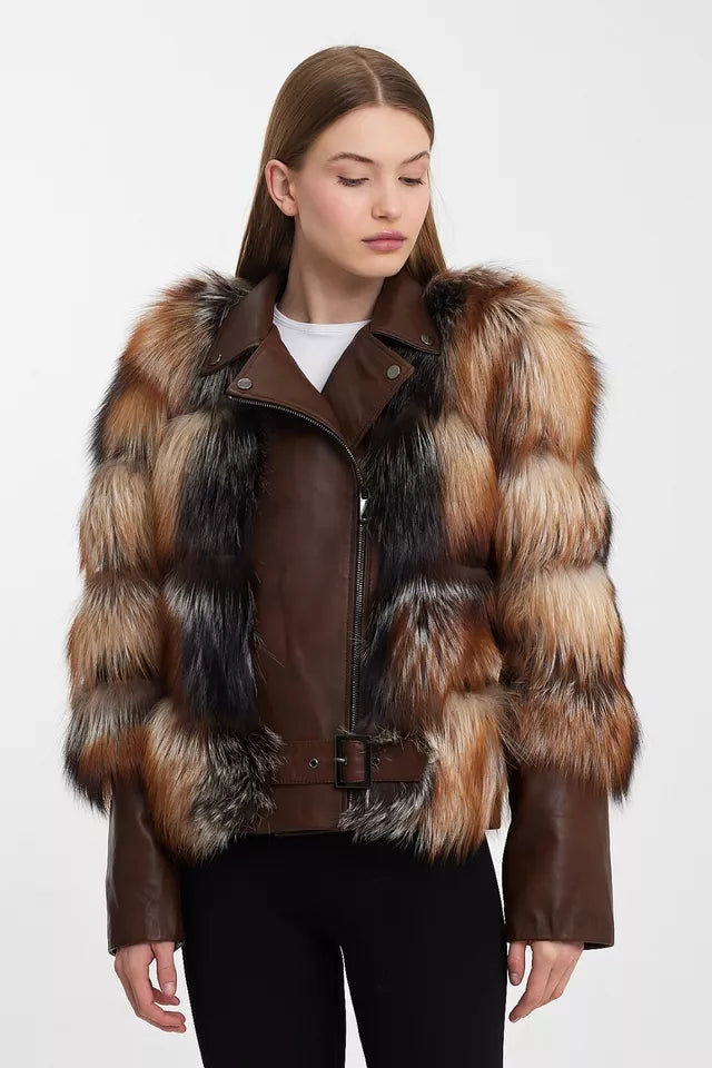 Nordic Luxe – Women's Genuine Lambskin Leather Jacket with Finland Fox Fur Trim Luxequir Vogue