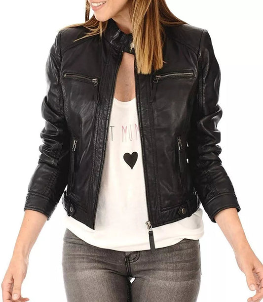 Midnight Racer – Women’s Slim-Fit Black Leather Biker Jacket Luxequir Vogue