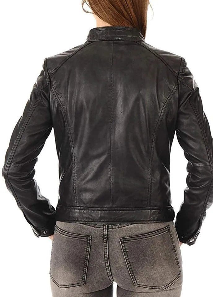 Midnight Racer – Women’s Slim-Fit Black Leather Biker Jacket Luxequir Vogue