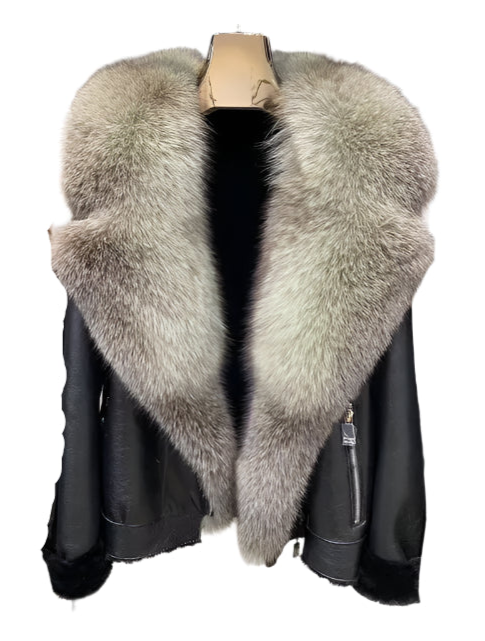 Frost Monarch – Women’s Shearling Leather Coat with Arctic Fox Fur Hood Luxequir Vogue