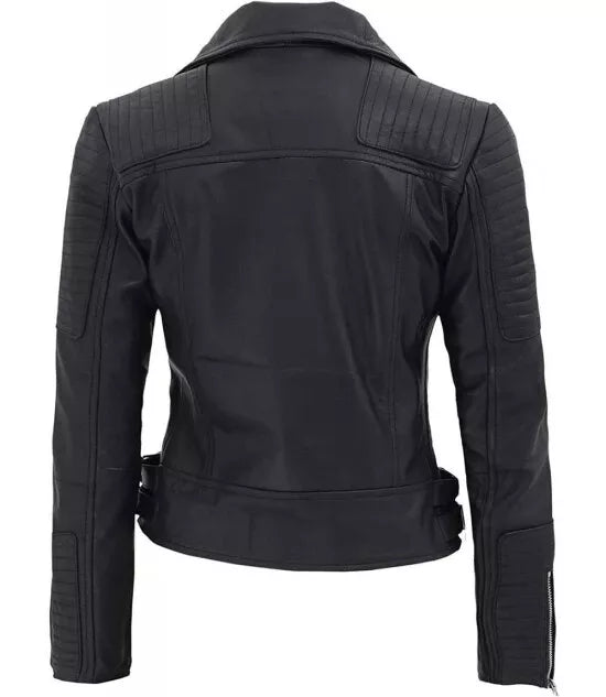 Luxequir-Collection Women's Biker Jacket Slim Black 100% Real Leather Zip Slim Fit Outwear Luxequir Vogue
