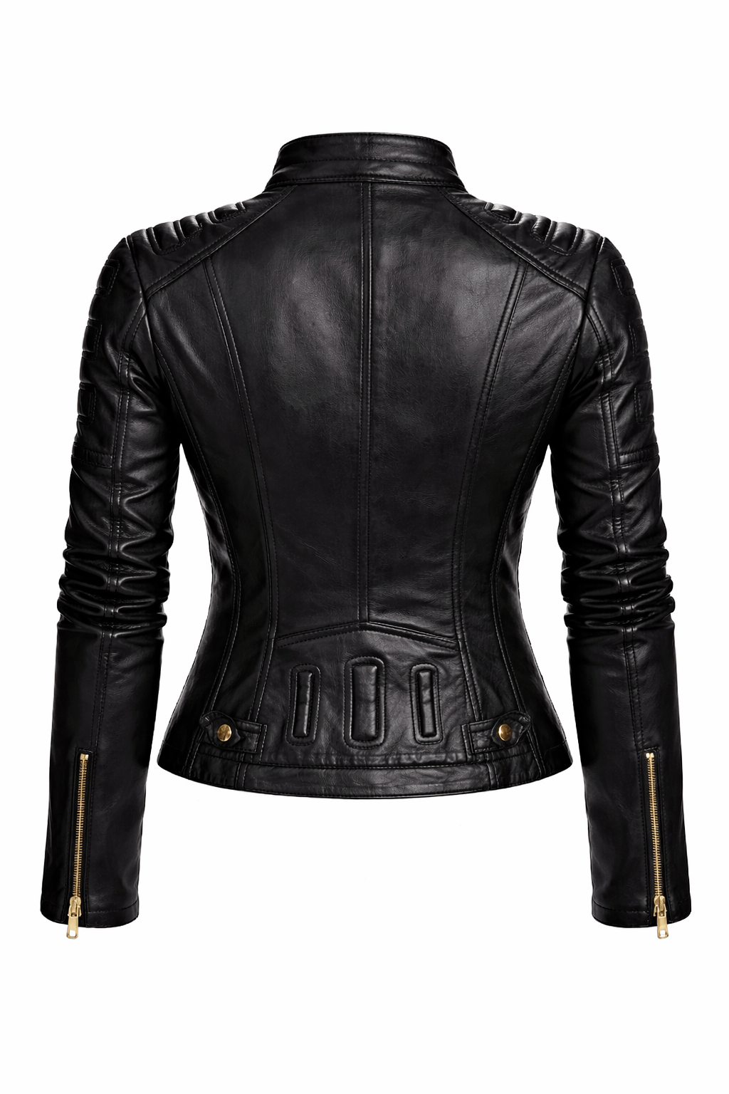Black leather jacket on a white background